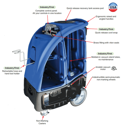 Mosquito Blue, 12-Gallon Carpet Extractor, Hot or Cold Water, 120, 220 or 500 PSI MOSQUITO-USA - 12BL-1206