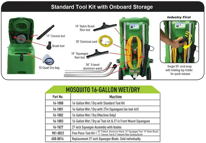 Mosquito 16-Gallon Wet Dry Vacuum with or without Tool Kit MOSQUITO-USA - 16-1001