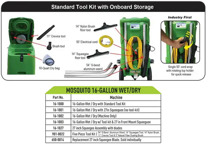 Mosquito 16-Gallon Wet Dry Vacuum with or without Tool Kit MOSQUITO-USA - 16-1001